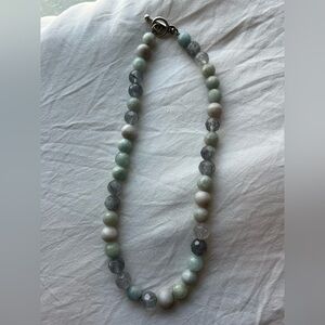 Beaded Amazonite and Gray Faceted Stone French Kande Necklace - Women Jewelry